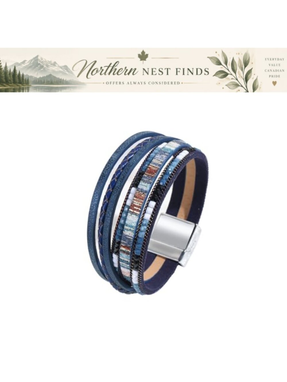 Leather Wrap Bracelet Braided Boho Multilayer Magnetic Cuff Bangle Women